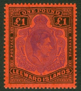 SG 114c Leeward Islands £1 violet & black/scarlet. Fine unmounted mint CAT £30