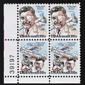 U.S. Scott # C96a  (C95-C96) 1979 25c multi Litho& Wiley Post Plate Block