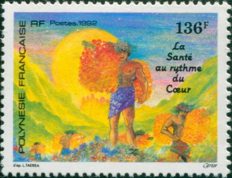 French Polynesia 1992 Sc#591,SG641 136f Orange Carriers painting MLH