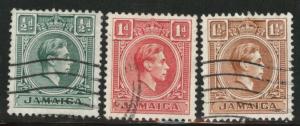 Jamaica Scott 116-118 used 1938 KGVI stamps