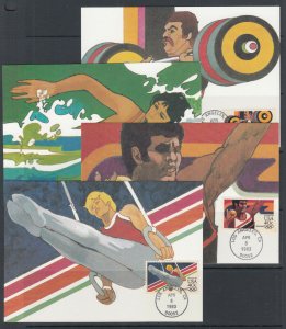 US Planty C105B-C108E FDC. 1983 Olympics, USPS Maxi Cards FIRST CACHET, cplt set