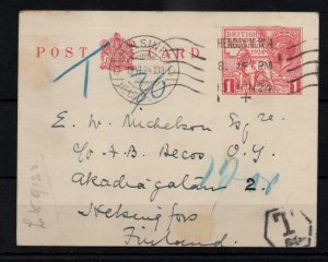 GB KGV 1924 1d Empire Exhibition Pre Paid Postage Due to Helsinki WS37414