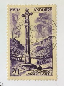 Andorra, FR 1955 Scott 134 used - 20fr, Gothic cross of Andorra la Vella