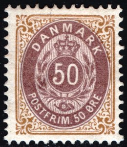 Denmark 1897 50o Brown & Violet numeral Scott 51 MLH Cat $60