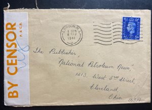 1941 London England Censored Cover to National Petroleum News Cleveland OH USA