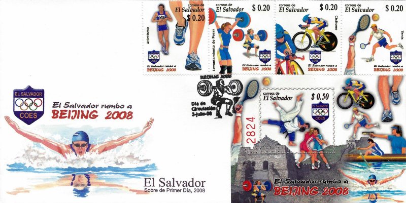 EL SALVADOR SUMMER OLYMPICS BEIJING Sc 1681-1682 FDC 2008