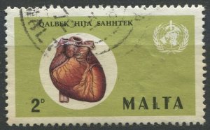 Malta Sc#436 Used, 2p ol grn & multi, World Health Day (1972) (1972)