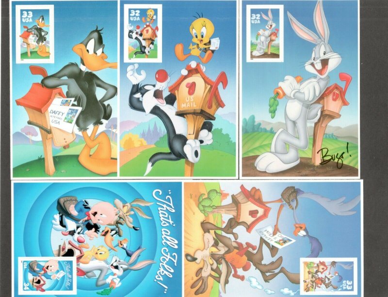 3137c-3204c-3306c-3391c-3534c Looney Tunes 5 Panes With 1 Stamp Each SHIPS FREE