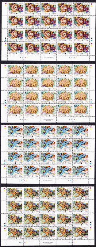 BIOT WWF Sea Stars 4v on blocks of 20 2001 MNH SC#231-234 SG#253-256 MI#266-269