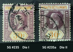 Malaya Straits Settlements KGV 1921-33 30c Varieties Used MSCA SG#235&235a M3622