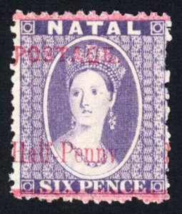 Natal SG114b 1/2d on 6d Pennv Long P M/M Cat 26 pounds