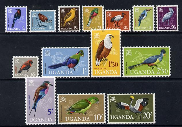 Uganda 1965  Birds definitive set complete - 14 values un...