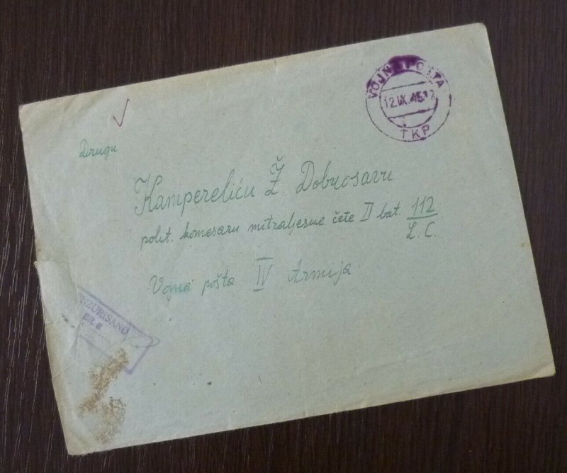 Yugoslavia 1945 Croatia Serbia Censored Cover Sent from Belgrade B3