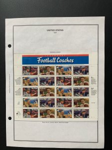 US 1997 football coaches S.S. stamps new with album page