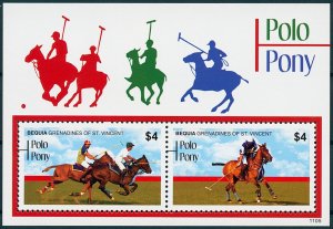 Bequia Stamps 2011 MNH Polo Pony Horse Horses Farm Animals Sports 2v S/S III