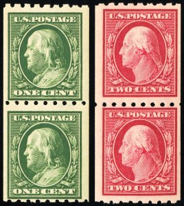 US Stamps # 390-1 MLH+MNH F-VF Pairs Scott Value $125.00