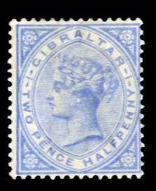 Gibraltar #14 Cat$47.50, 1898 2 1/2p bright ultramarine, hinge remnant