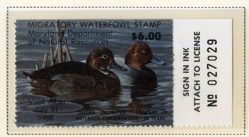 US MD14 MARYLAND STATE DUCK STAMP 1987 MNH SCV $12.00 BIN $6.00