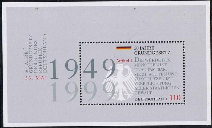 Germany 1999, Scott#2041 MNH, Basic Law 90th Anniversary, souvenir sheet