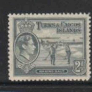 TURKS & CAICOS ISLANDS #82 1938 2p KING GEORGE VI & RAKING MINT VF LH O.G