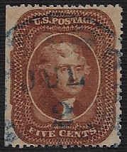 U.S. #30 Used; 5c Jefferson - orange brown Type II (1861)