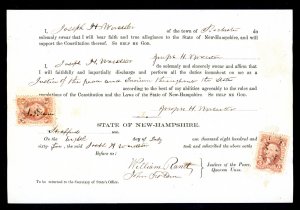 SCOTT #R24C ON 1865 JUSTICE OF THE PEACE OATH JOSEPH H. WORCESTER - ROCHESTER NH 