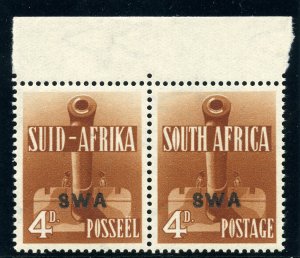 S.W.A. 1941 'War Effort' 4d orange-brown bilingual pair MNH. SG 118. Sc 140.