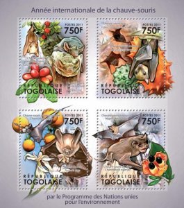 TOGO - 2011 - International Year of Bats - Perf 4v Sheet -Mint Never Hinged