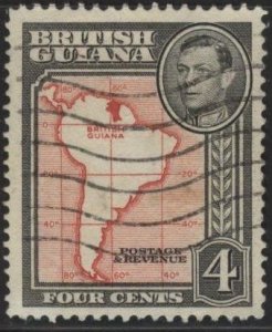British Guiana 232 (used) 4c map of South America, black & rose (1952)