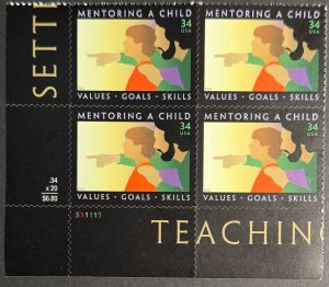 USA, 2002, SC# 3556, Plate Block, Mentoring a Child, MNH, VF