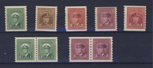 Canada WW2 Coil stamps; #263 to 267 MNH Pairs #263-266