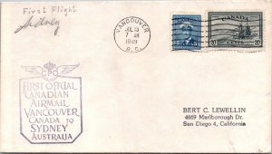 Canada 1949 FFC - Airmail - Vancouver BC To Sydney, NSW - F69727