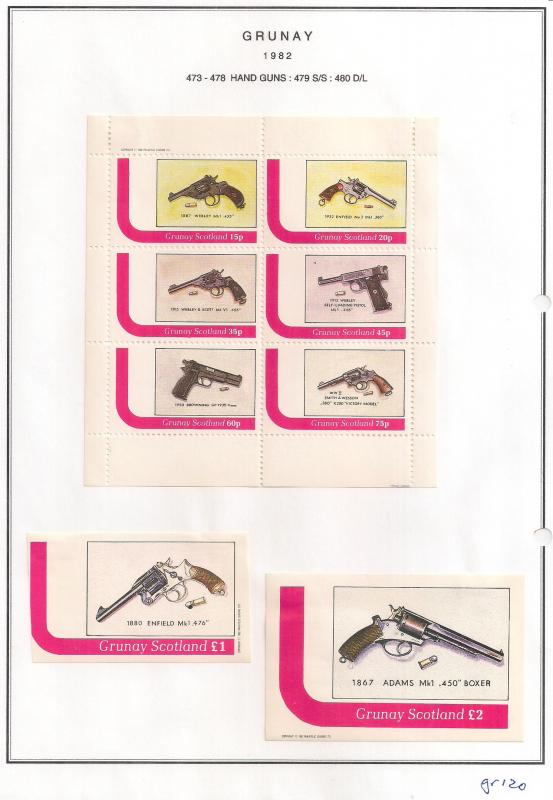 SCOTLAND - GRUNAY - 1982 - Hand Guns - Perf 6v, Souv, De Luxe Sheet - MLH