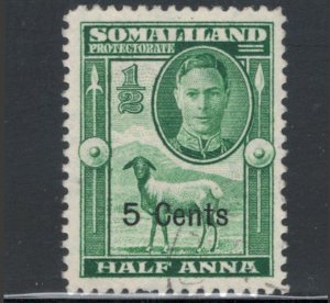 Somaliland 1951 King George VI & Blackhead Sheep 5c on 1/2a Scott # 116 Used