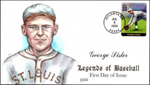 Scott 3408e 33 Cents Baseball Legends - George Sisler Collins Hand Painted FDC