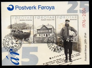 Faroe Islands Sc 395 2001 25th Postal Service stamp sheet used