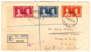 NIUE # 70-72 registered cover 13 May 1937 - Coronation FDC