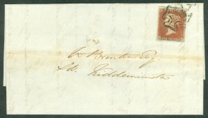 SG 8 1d red brown plate 20. On entire addressed to Kidderminster. Stamp 4... 