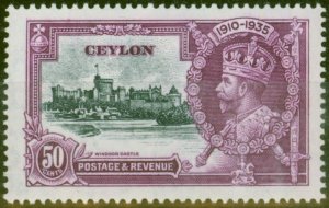 Ceylon 1935 50c Slate & Purple SG382f Diag Line by Turret V.F Lightly Mtd Mint