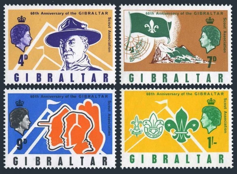 Gibraltar 209-212 blocks/4, MNH. Mi 211-214. Scouting 1968. Lord Baden-Powell.