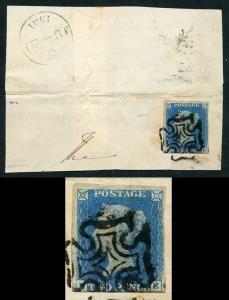 1840 2d Blue Four Margin (just) corner crease at bottom left