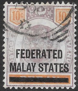 MALAYA FMS SG10 1900 OVERPRINT ON PERAK 10c DULL PURPLE & ORANGE USED  (p)