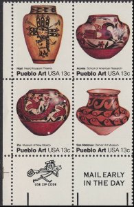 US 1706-1709 1709a Pueblo Pottery Art 13c zip block LL (4 stamps) MNH 1977