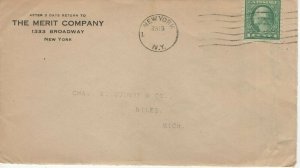 THE MERIT CO, TO NILES, MICHIGAN, NEW YORK, NY 1919  FDC12884