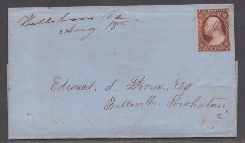 **US 19th Cent Rare Turned Cover SC# 11, Hallsboro, Va + Ballsville, VA, DPO's