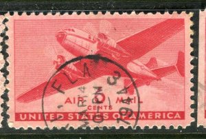 USA; 1941 early AIRMAIL issue fine used hinged 6c. value