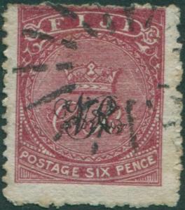 Fiji 1876 SG30b 6d carmine-rose VR ovpt light tone spots and natural crease FU