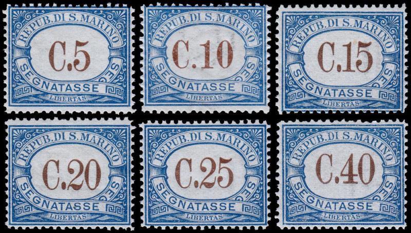 San Marino Scott J19-J23, J25 (1925-39) Mint LH VF, CV $14.00 B