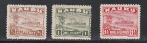 Nauru #17, 18a & 19a, Freighter at Sea, Mint Hinged, 1/3 Cat.