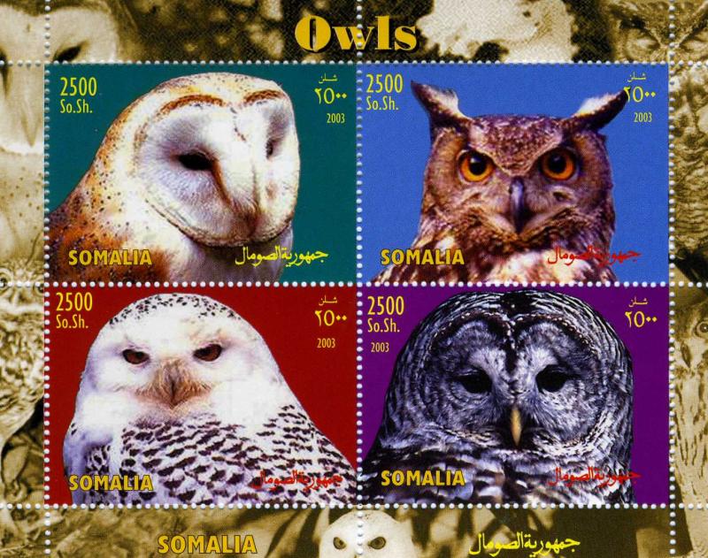 Somalia 2003 OWLS Sheet (4) Perforated Mint (NH)